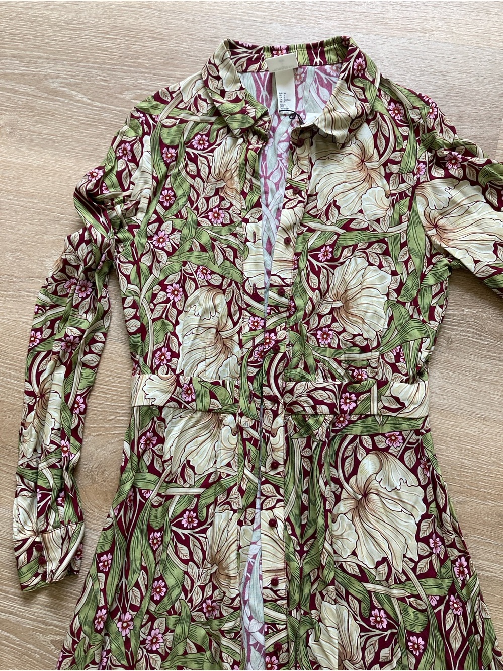 NWT William Morris Floral Dress in Cream, Burgundy & Green